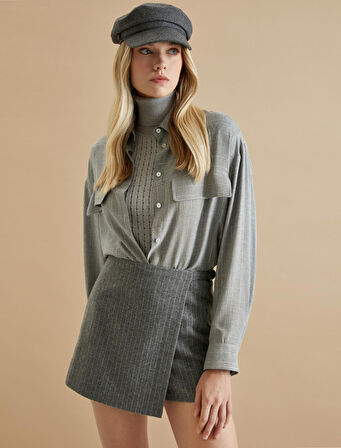 Şahika Ercümen X Koton - Düğmeli Uzun Kollu Crop Gömlek