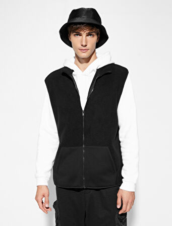 Peluş Yelek Fermuarlı Kanguru Cep Detaylı Dik Yaka