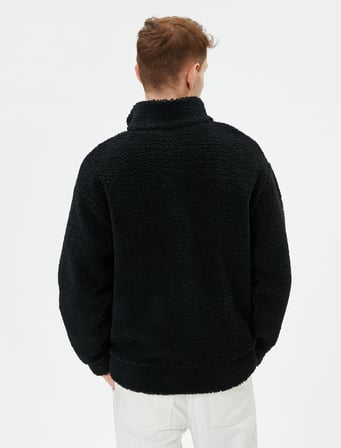 Peluş Hırka Fermuarlı Dik Yaka Yumuşak Dokulu