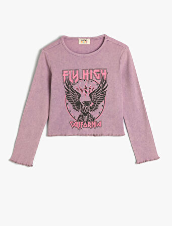 Tişört Uzun Kollu Bisiklet Yaka Kaşkorse Kartal Baskı Detaylı Pamuklu 