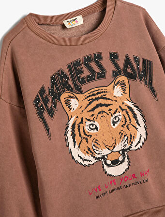 Kaplanlı Sweat Uzun Kollu Bisiklet Yaka Şardonlu