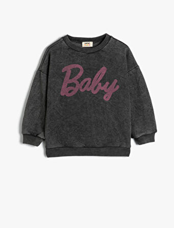 Sweat Uzun Kollu Bisiklet Yaka Baskı Detaylı Şardonlu