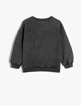 Sweat Uzun Kollu Bisiklet Yaka Baskı Detaylı Şardonlu