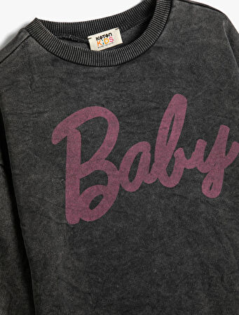 Sweat Uzun Kollu Bisiklet Yaka Baskı Detaylı Şardonlu