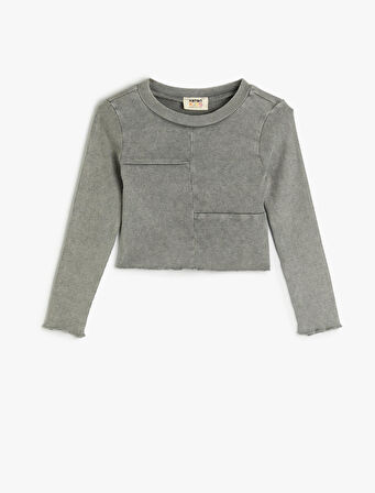 Tişört Uzun Kollu Bisiklet Yaka Kaşkorse Dikiş Detaylı Pamuklu 