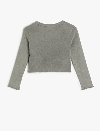 Tişört Uzun Kollu Bisiklet Yaka Kaşkorse Dikiş Detaylı Pamuklu 