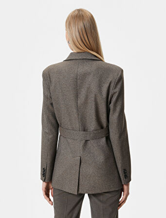 Kemerli Blazer Ceket Kruvaze Düğmeli Cepli