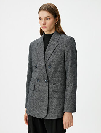 Oversize Blazer Ceket Kruvaze Düğmeli Kapaklı Cepli