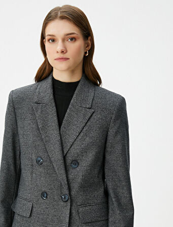 Oversize Blazer Ceket Kruvaze Düğmeli Kapaklı Cepli