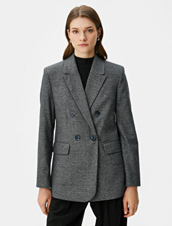 Oversize Blazer Ceket Kruvaze Düğmeli Kapaklı Cepli