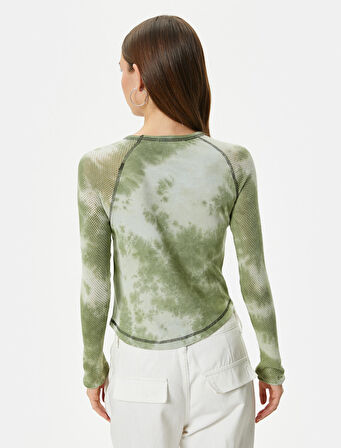 Fileli Tişört Kolej Temalı Baskılı Batik Desenli Uzun Kollu Pamuklu Slim Fit 