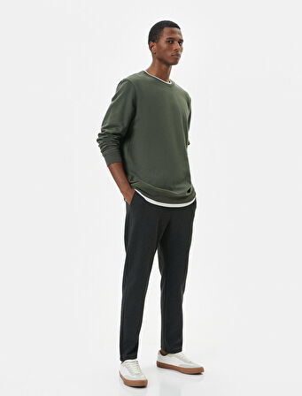 Beli Bağcıklı Pantolon Slim Fit Cep Detaylı Katlı Paça