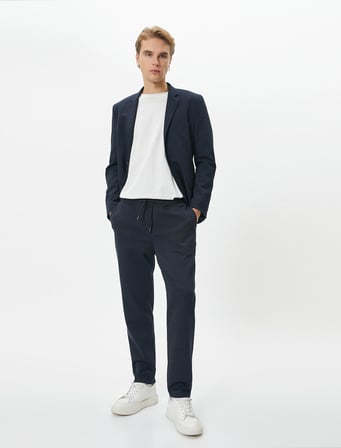 Beli Bağcıklı Pantolon Slim Fit Cep Detaylı Katlı Paça