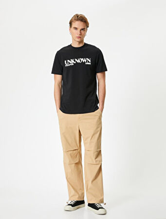 Slogan Baskılı Tişört Bisiklet Yaka Kısa Kollu