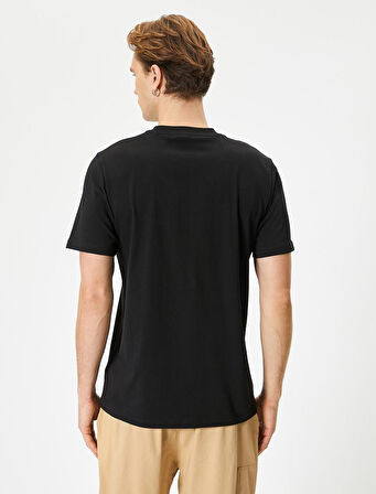 Slogan Baskılı Tişört Bisiklet Yaka Kısa Kollu