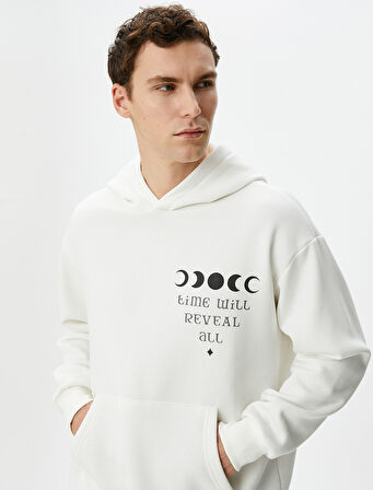 Oversize Hoodie Arkası Baskılı Sloganlı Kanguru Cepli