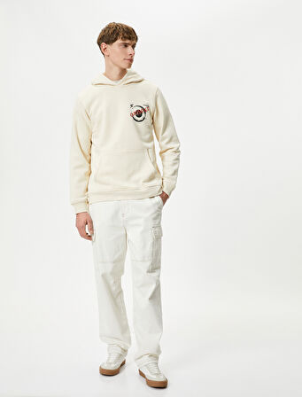 Arkası Baskılı Sweat Kapşonlu Kanguru Cepli Rahat Kesim