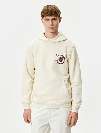 Arkası Baskılı Sweat Kapşonlu Kanguru Cepli Rahat Kesim