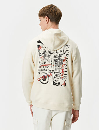 Arkası Baskılı Sweat Kapşonlu Kanguru Cepli Rahat Kesim