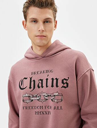 Kapşonlu Sweatshirt Slogan Baskılı Uzun Kollu