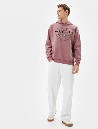 Kapşonlu Sweatshirt Slogan Baskılı Uzun Kollu
