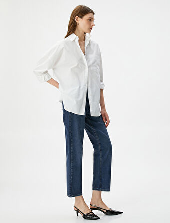 Straight Jean Kot Pantolon Düz Paça Esnemeyen Pamuklu Cepli - Eve Jean