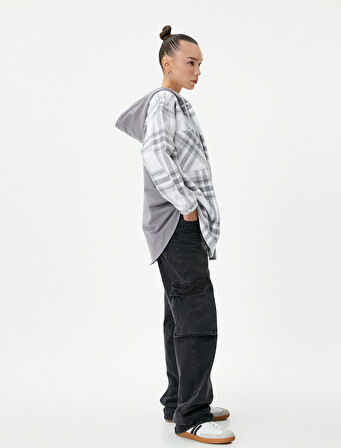 Oduncu Gömlek Ceket Oversize Kapüşonlu Cepli Çift Kumaş