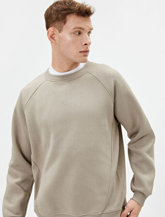 Bisiklet Yaka Sweatshirt Dikiş Detaylı Rahat Kesim