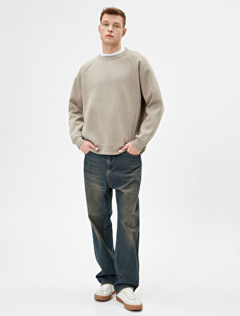 Bisiklet Yaka Sweatshirt Dikiş Detaylı Rahat Kesim