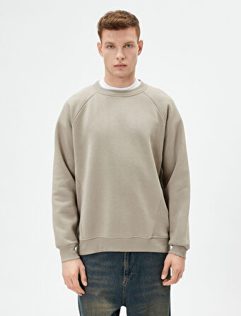 Bisiklet Yaka Sweatshirt Dikiş Detaylı Rahat Kesim