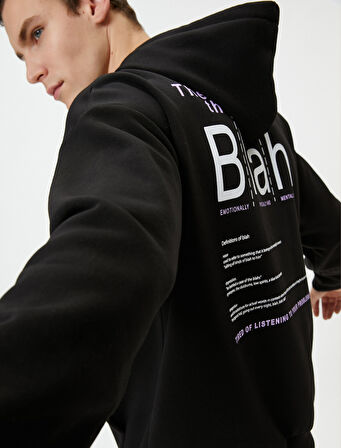 Arkası Baskılı Sweatshirt Oversize Kapşonlu Kanguru Cepli