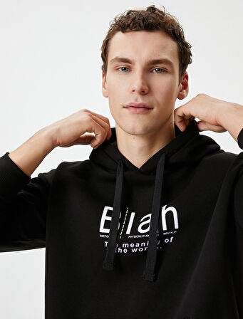 Arkası Baskılı Sweatshirt Oversize Kapşonlu Kanguru Cepli