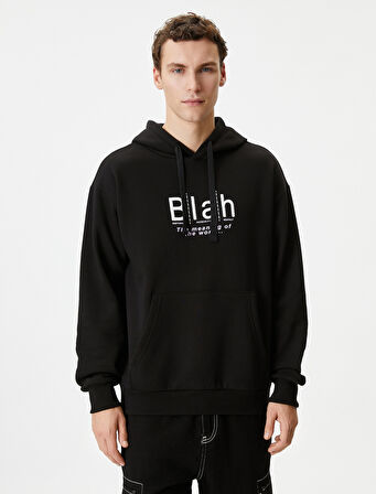 Arkası Baskılı Sweatshirt Oversize Kapşonlu Kanguru Cepli