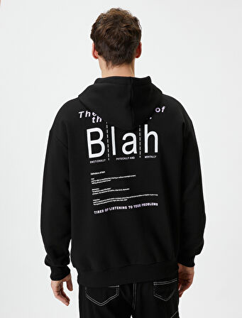 Arkası Baskılı Sweatshirt Oversize Kapşonlu Kanguru Cepli