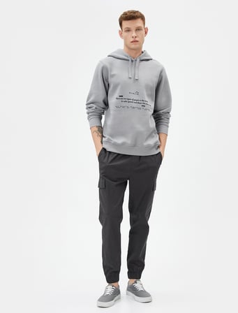 Arkası Baskılı Sweatshirt Kapşonlu Sloganlı Uzun Kollu