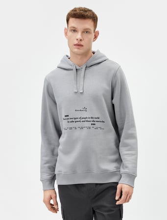 Arkası Baskılı Sweatshirt Kapşonlu Sloganlı Uzun Kollu