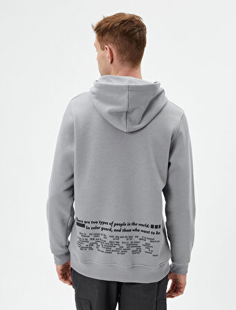 Arkası Baskılı Sweatshirt Kapşonlu Sloganlı Uzun Kollu