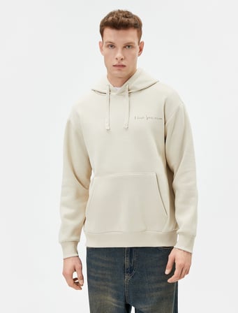 Arkası Baskılı Hoodie Oversize Sloganlı Kanguru Cep Detaylı