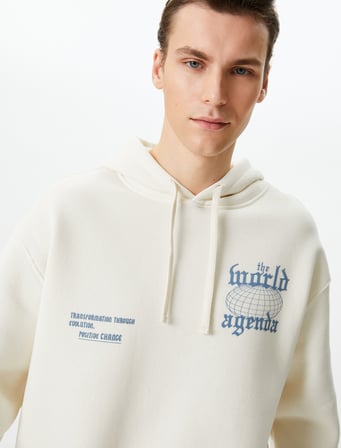 Oversize Sweatshirt Kapşonlu Arkası Baskılı Sloganlı