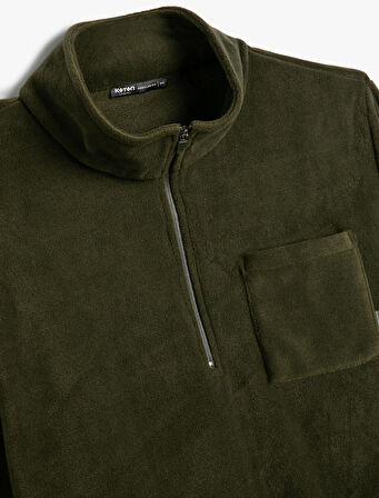 Polar Sweatshirt Yarım Fermuarlı Cep Detaylı Dik Yaka Yumuşak Dokulu