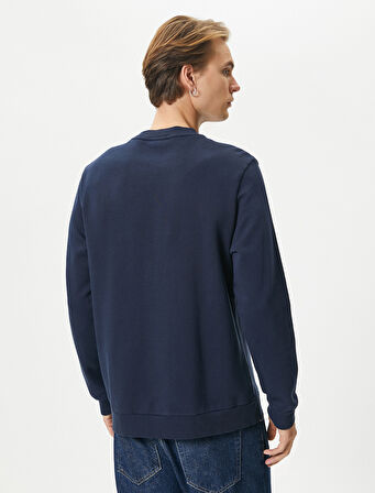 Bisiklet Yaka Sweatshirt Kumaş Bloklu Uzun Kollu Pamuklu