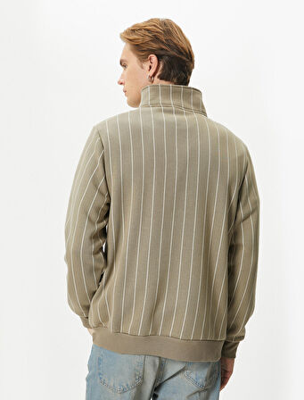 Yarım Fermuarlı Sweatshirt Slogan Baskılı Dik Yaka