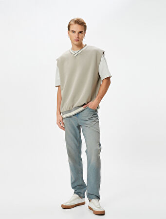 Oversize Sweatshirt V Yaka Kısa Kollu