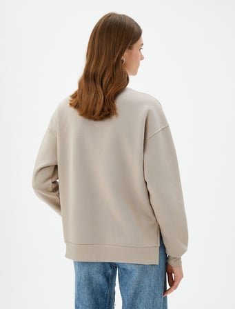 Bisiklet Yaka Sweatshirt Parlak Taşlı Ribanalı - El Emeği Koleksiyonu