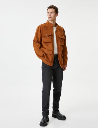 Gömlek Ceket Süet Görünümlü Slim Fit Cep Detaylı Düğmeli