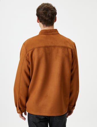 Gömlek Ceket Süet Görünümlü Slim Fit Cep Detaylı Düğmeli