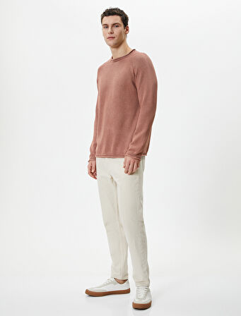 Triko Kazak Yıkamalı Bisiklet Yaka Dikiş Detaylı Pamuklu