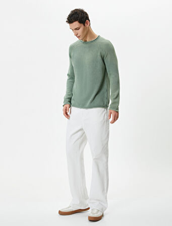 Triko Kazak Yıkamalı Bisiklet Yaka Dikiş Detaylı Pamuklu