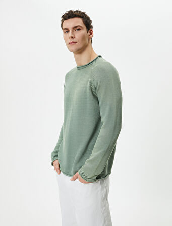 Triko Kazak Yıkamalı Bisiklet Yaka Dikiş Detaylı Pamuklu