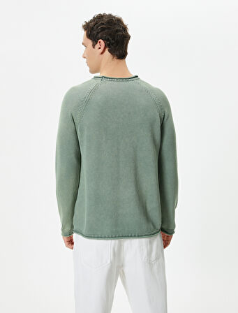 Triko Kazak Yıkamalı Bisiklet Yaka Dikiş Detaylı Pamuklu